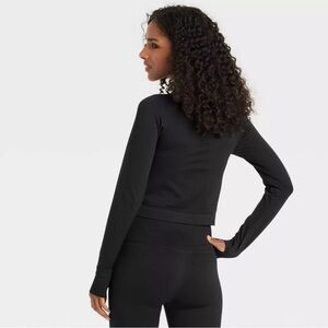 Women's Seamless Fitted Full Zip Workout Gym Jacket - JoyLab Black